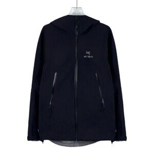 ARC’TERYX Deep Navy Blue Logo Embroidered Hooded Zip-Up Long Sleeve Jacket